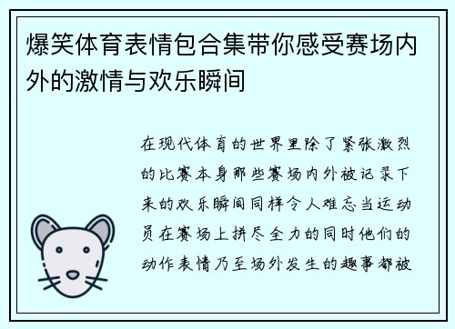 爆笑体育表情包合集带你感受赛场内外的激情与欢乐瞬间